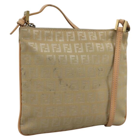 FENDI Zucchino Canvas Shoulder Bag Beige Gold - Picture 1 of 12